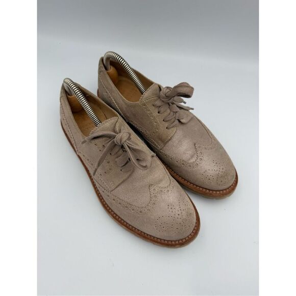 Brunello Cucinelli Suede Lug Sole Wingtip Oxford Shoes Tan Metallic Size 39.5 (w